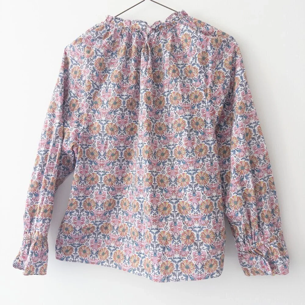 J. Crew x Liberty Honeysuckle Floral Ruffle Neckline Fluted Sleeve Top